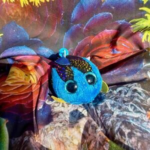 TY Beanie Boo Keychain Aqua Fish Plush Clip-on Sparkly Blue Sea Creature